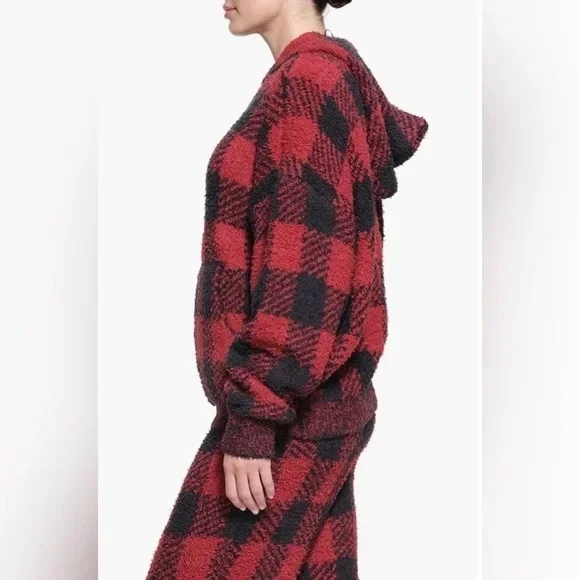 ♥️SKIMS COZY KNIT UNISEX HOODIE BUFFALO CHECK BRICK ONYX 4X/5X - Picture 5 of 8